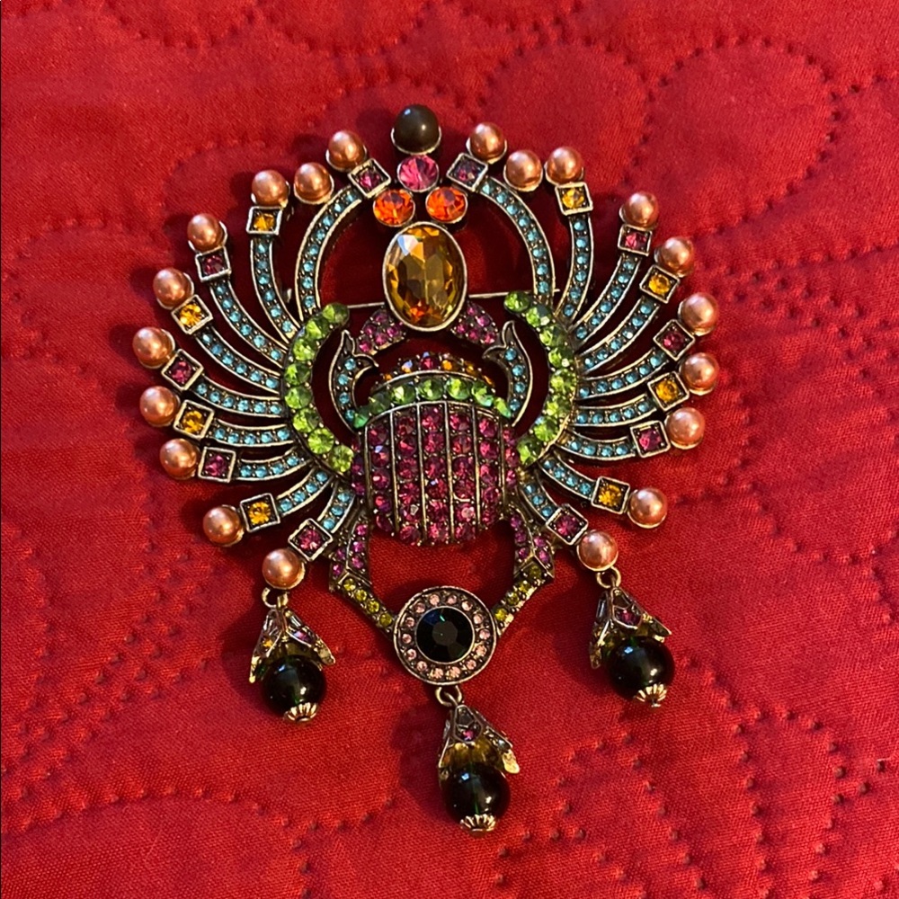 Colorful Beaded Scarab Brooch